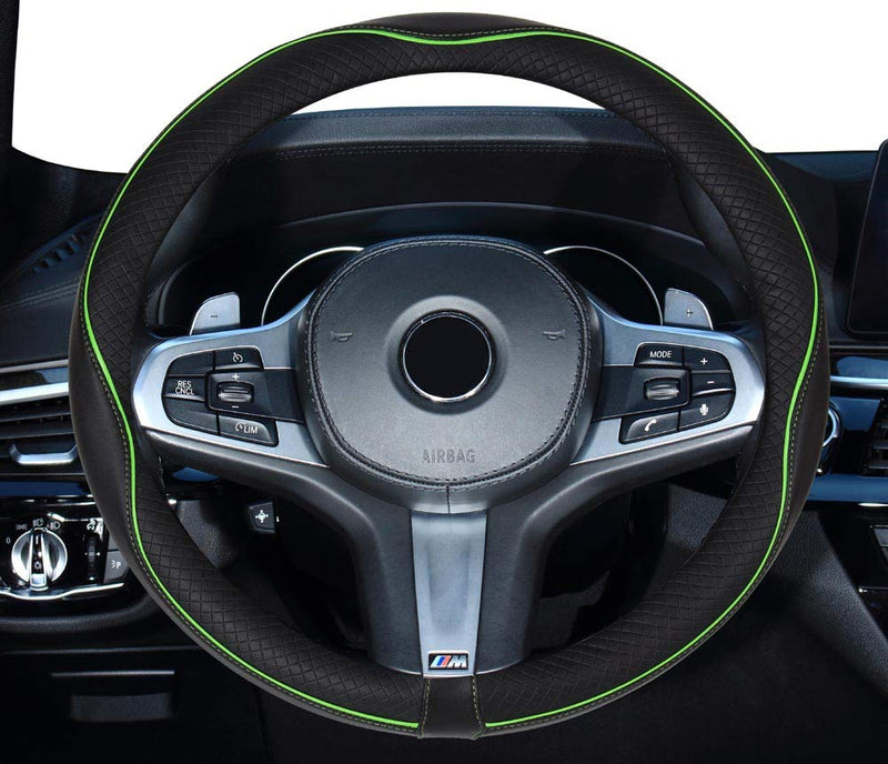  [AUSTRALIA] - DuoDuoBling Genuine Leather Steering Wheel Cover 15 Inch for Men 2019 New Automotive Cute Jeep Car Interior Accessories (Green) Green