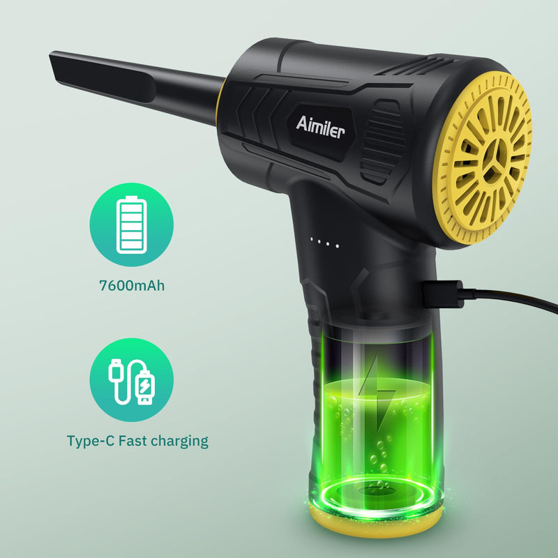  [AUSTRALIA] - AIMILER Compressed Air Duster 3 Gears Adjustable 150000RPM Electric Air Blower No Compressed Air Can for Computer Keyboard Car Cleaning 7600mAh Reusable No Canned Air Duster Cordless Air Duster
