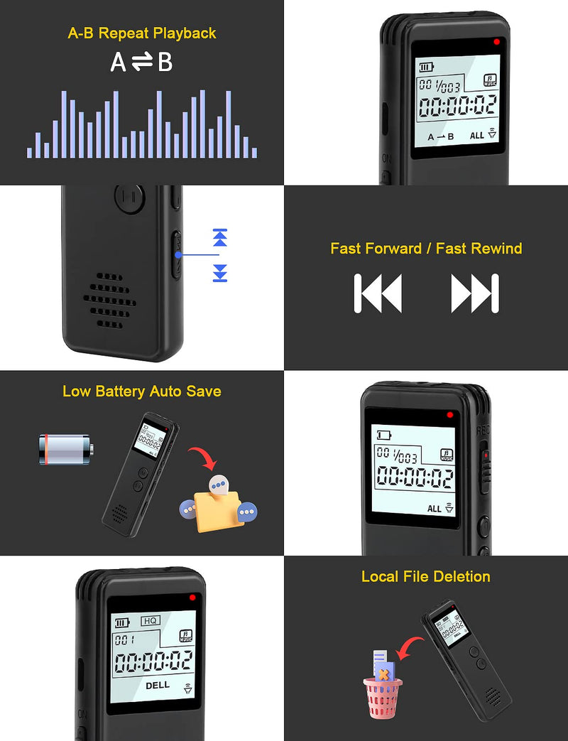 [AUSTRALIA] - 64GB Digital Voice Recorder with Playback, Langkou 1536Kbps Voice Activated Recorder for Lectures, Tape Recorder 776 Hour Audio Recording Device, A-B Repeat, MP3 Player Study, Business, Entertainment