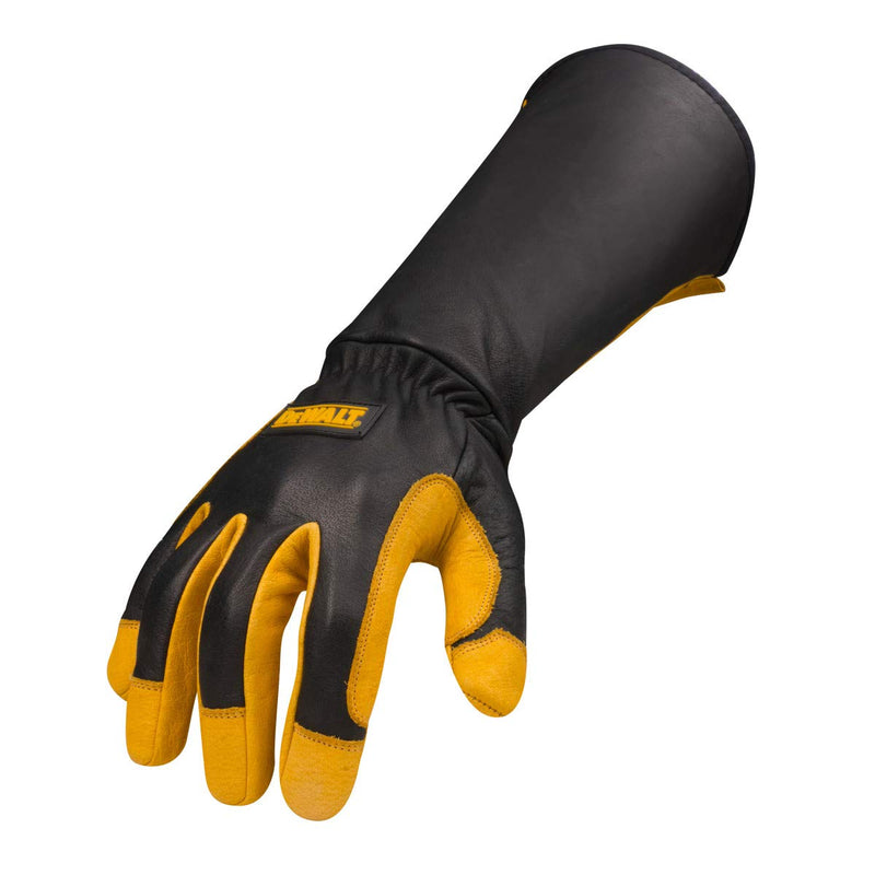  [AUSTRALIA] - Dewalt Premium Leather Welding Gloves, Fire/Heat Resistant, Gauntlet-Style Cuff, Elastic Wrist, Medium Medium (Pack of 1)