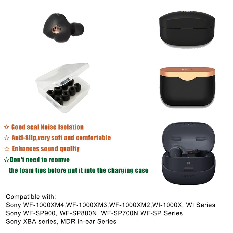  [AUSTRALIA] - Luckvan Memory Foam Eartips for Sony WF-1000XM4 Earbuds Tips Replacement Sony Earbuds Foam Tips Sony WF WI XBA Series WF-SP900 WF-XB700 WI-1000X Fit Charging Case 4 Pairs M Black Black-M