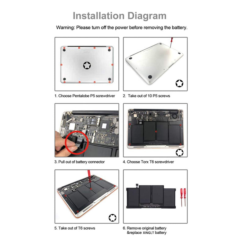 Replacement Laptop Battery for Apple MacBook Air 13 inch A1466(Mid 2012, Mid 2013, Early 2014, Early 2015,2017) A1369(Late 2010, Mid 2011 Version) 7200mAh,fits A1496 A1405 A1377 [New Upgraded 3.0] - LeoForward Australia