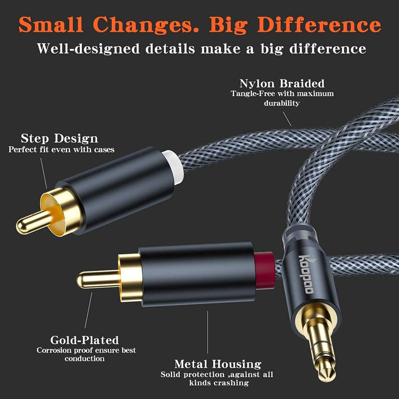3.5mm to RCA, Male RCA to Male 3.5mm, 3.5mm to 2-Male RCA Adapter Audio Stereo Cable, KOOPAO Auxiliary 3.5mm AUX to 2 RCA Y Splitter Stereo Audio Cable Male for TV, PC, Amplifiers, DVD, Speaker - LeoForward Australia