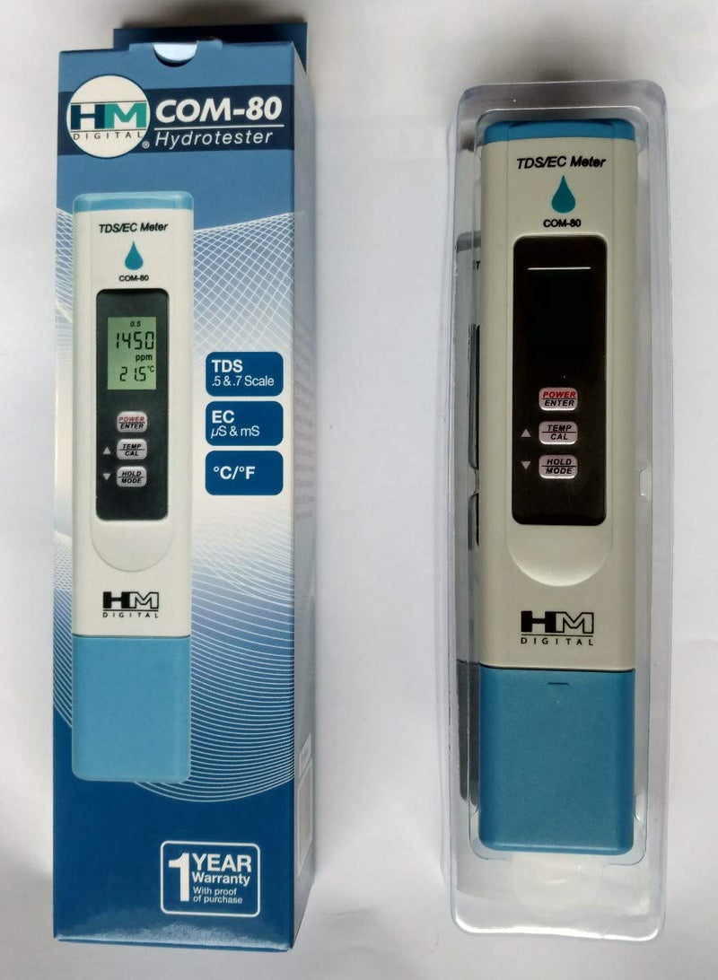 HM Digital COM-80 Electrical Conductivity (EC) and Total Dissolved Solids Hydro Tester, 0-5000 ppm TDS Range, 1 ppm Resolution, 2% Readout Accuracy - LeoForward Australia