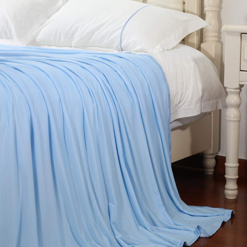  [AUSTRALIA] - Cooling Blankets for Sleeping - Luxear Lightweight Summer Blankets for Hot Sleepers - Natural Bamboo Fiber Light Thin Blankets for Bed Breathable Sleeping Blankets for Summer Night Sweats - Blue 59" x 79"