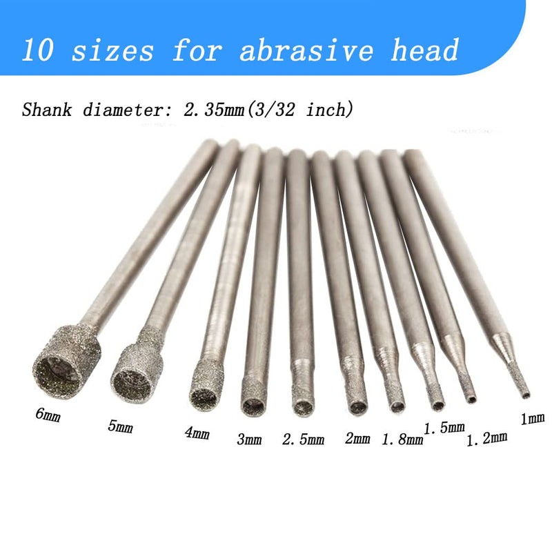 [AUSTRALIA] - Luo ke 10 Pcs Mini Cup Shape Diamond Mounted Grinding Head Burrs for Rotary Tools Includes Dremel with 2.35 MM Mandrel