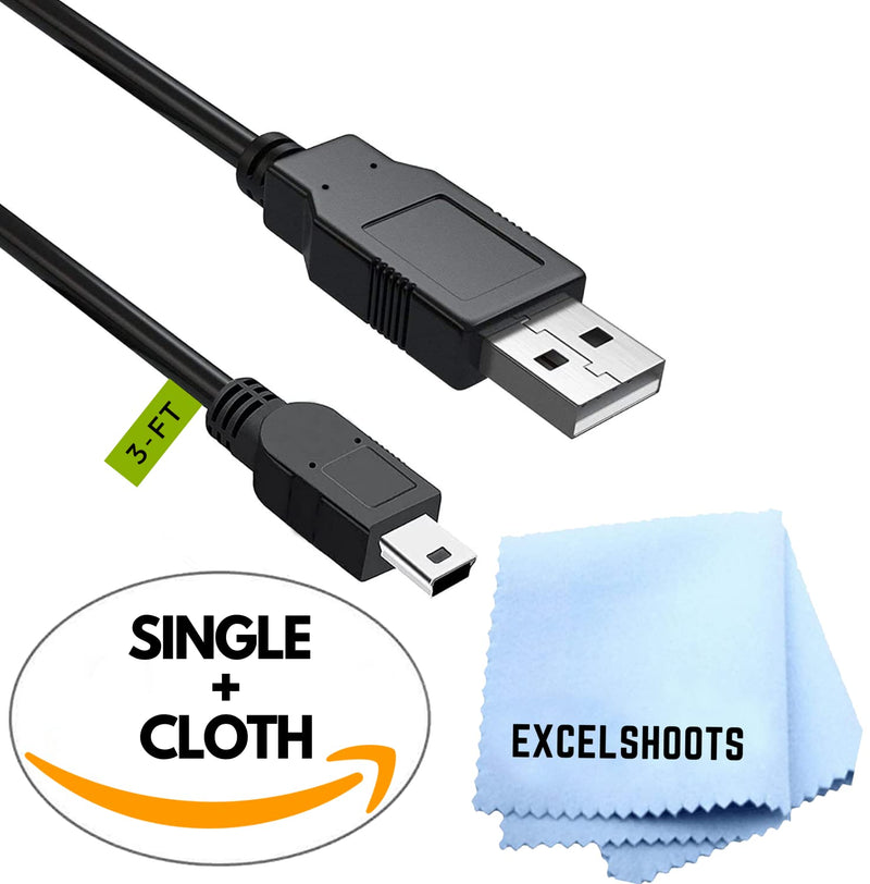  [AUSTRALIA] - Excelshoots USB Cable, Compatible with Canon EOS Rebel T7 DSLR Digital Camera and Other Devices, Mini USB Data Transfer Cable, Charging Charger Cord & Cleaning Cloth – 3 Feet Single 3-Feet