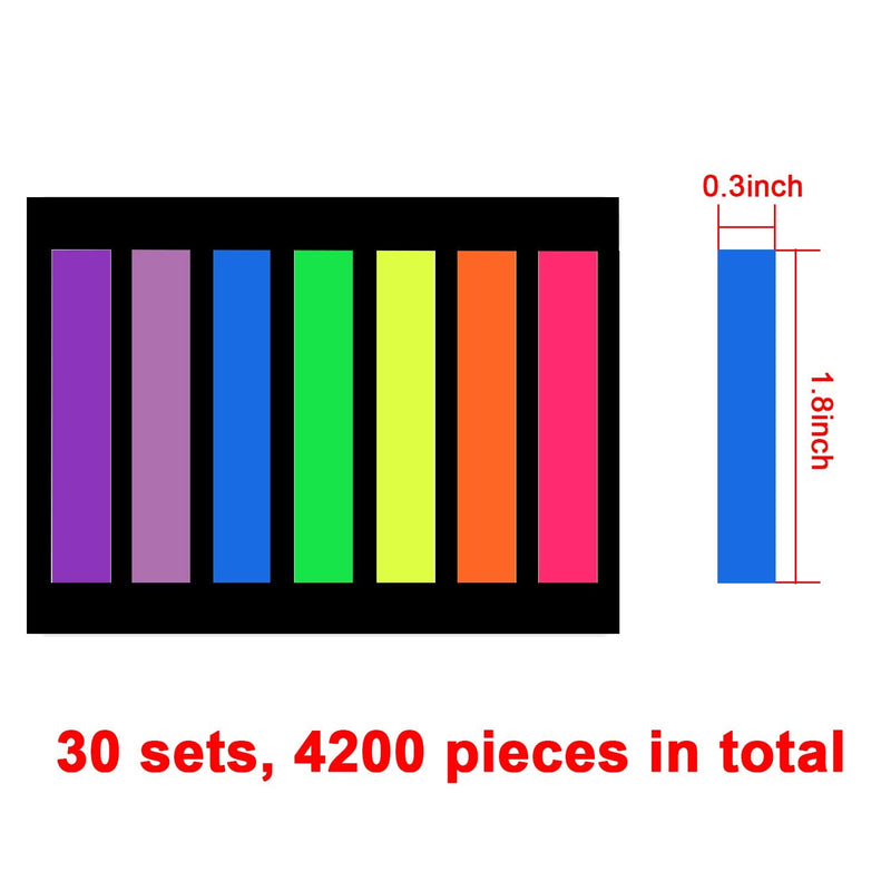 [AUSTRALIA] - SIQUK 4200 Pieces Page Marker Tabs Colored Sticky Page Tabs Page Flags Fluorescent Tape Flags Index Tabs, 30 Sets 7 Colors Black Card