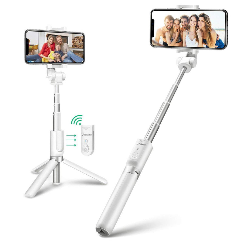  [AUSTRALIA] - Pokanic Selfie Stick Tripod with Wireless Remote Controller Pouch Extendable Adjustable Stand Mount Light-Weight V-Log Compatible with All Apple iPhone, Samsung Galaxy (White) White
