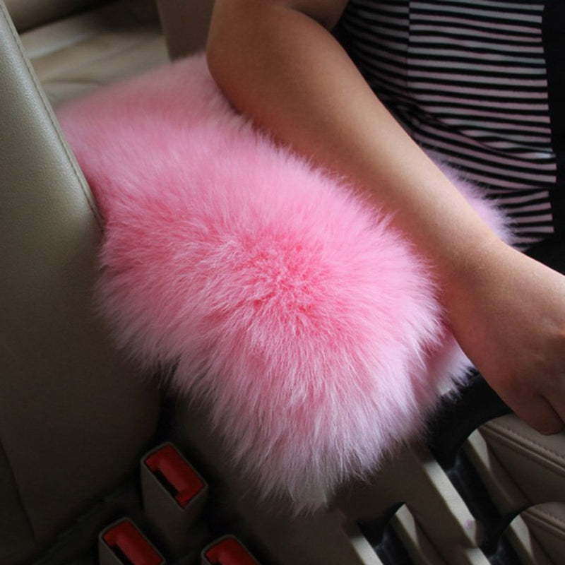  [AUSTRALIA] - Forala Auto Center Console Pad Furry Sheepskin Wool Car Armrest Seat Box Cover Protector Universal Fit (W-Pink) W-Pink