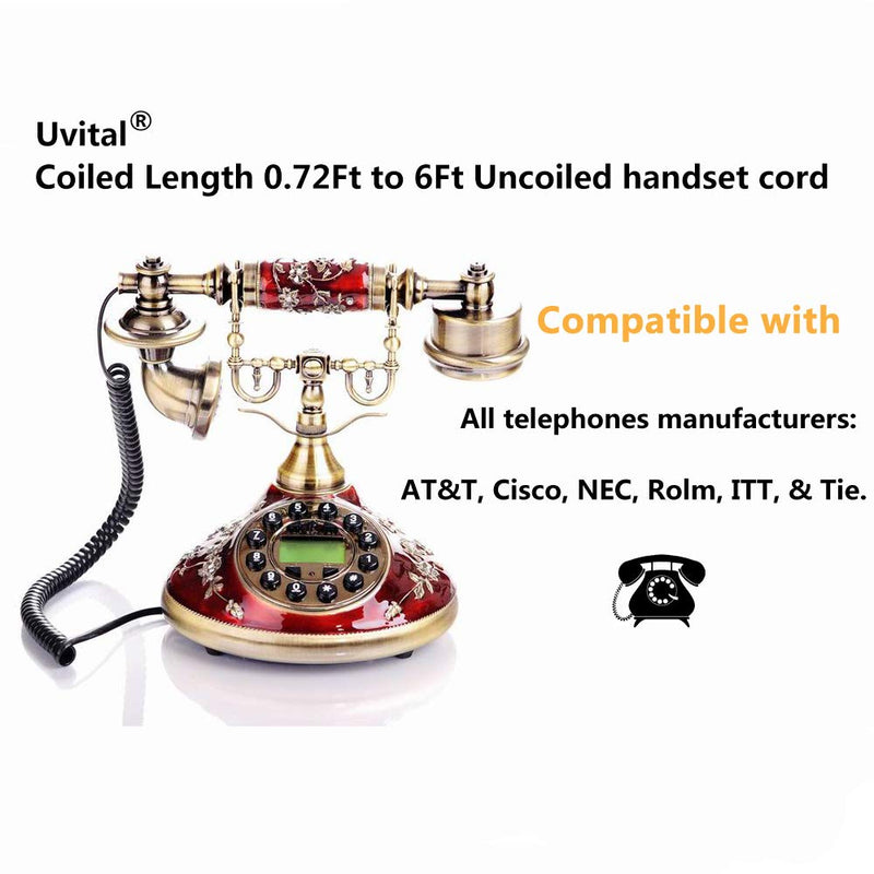 Telephone Phone Handset Cable Cord,Uvital Coiled Length 0.72 to 6 Feet Uncoiled Landline Phone Handset Cable Cord RJ9/RJ10/RJ22 4P4C(Black,2 PCS) - LeoForward Australia