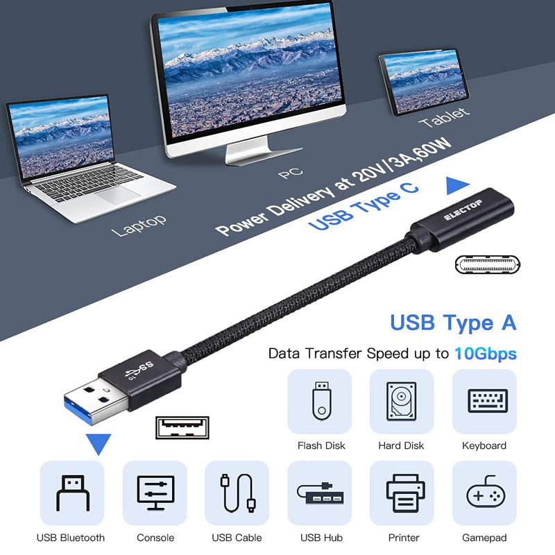  [AUSTRALIA] - [10Gbps] USB C Female to USB Male Adapter Cable, Electop USB 3.1 GEN 2 USB C Converter, Support Double Sided 10Gbps Data Transfer & Power Charging, USB A 3.1 to USB-C Cable