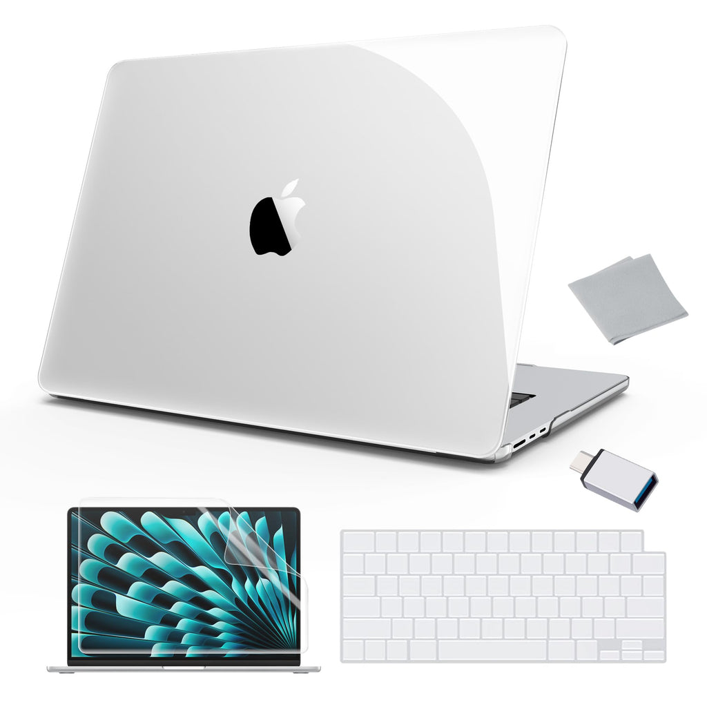  [AUSTRALIA] - AKIT Compatible with MacBook Air 15 Inch Case 2023 Release M2 Chip Model A2941, Slim Plastic Hard Shell Case + Screen Protector + Keyboard Cover + Type-C Adapter + Polishing Cloth, Crystal Clear