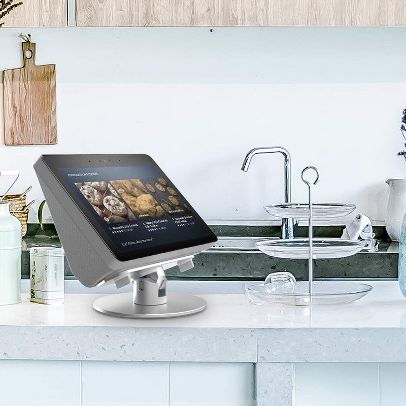  [AUSTRALIA] - ATOPHK Echo Show Stand Aluminum Swivel Stand for Amazon New Echo Show 2nd Gen Speaker Accessories Horizontal 360 Rotation Longitudinal Angle Change Base White(Rotation Shaft)+Silver ES007-02 White+Silver