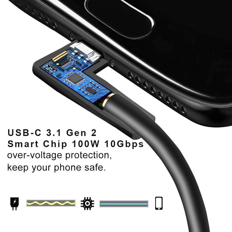  [AUSTRALIA] - QCEs USB C to USB C 3.1 Gen 2 Cable 10Ft, 90 Degree Type C Cable 100W PD Charging 10Gbps 4K Video Display Compatible with Oculus Quest, MacBook Pro/Air 2021 iPad Pro,Galaxy S21/Note 10,Pixel 3/4 XL
