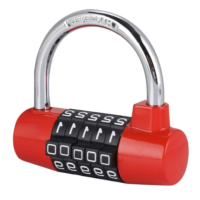  [AUSTRALIA] - Metal Padlock, 5 Digit Code Door Lock U-Shaped Suitcase Combination Lock for Gym Sports School Employee Locker Outdoor Fence Hasp and Storage (Red) Red