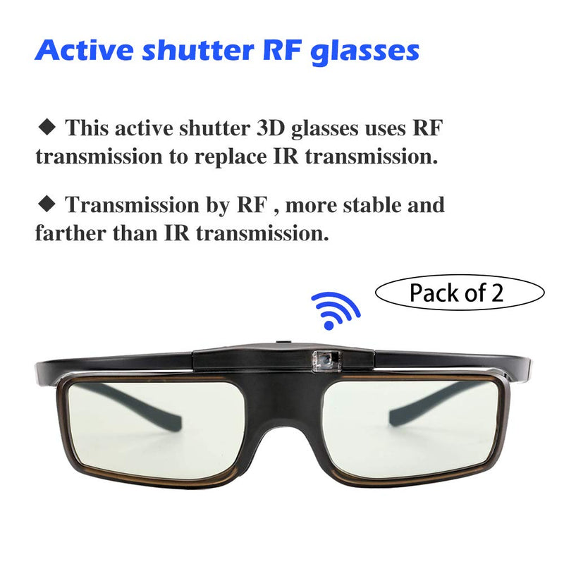  [AUSTRALIA] - Cocar RF 3D Glasses, Rechargeable Active Shutter RF 3D Eyewear Suitable for RF 3D TV & Projectors, for Sony Epson Samsung JVC, Compatible with SSG-5100GB, TDG-BT500A, Pack of 2