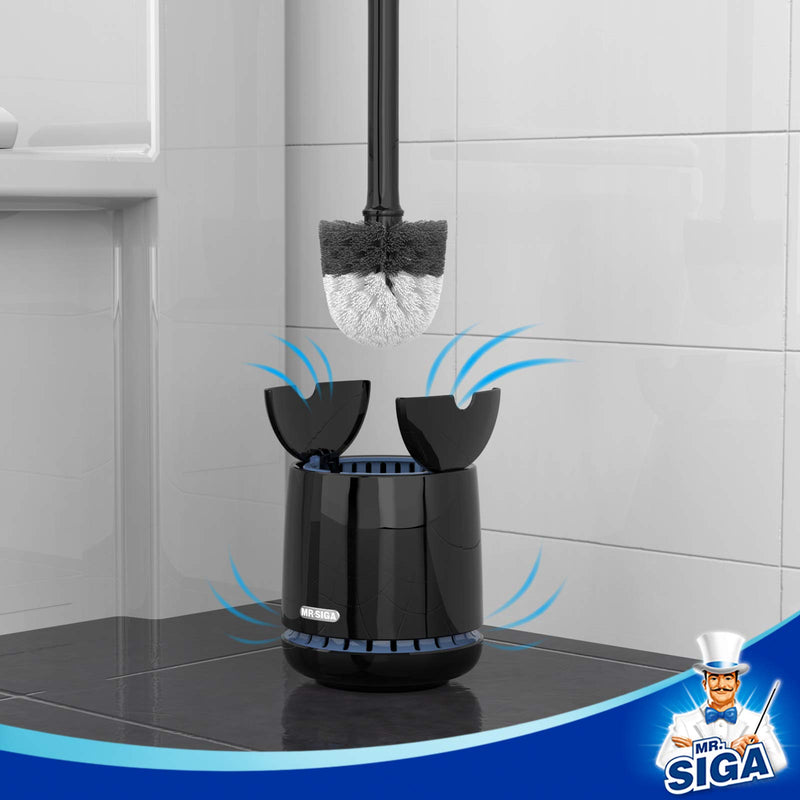 MR.SIGA Toilet Bowl Brush and Holder, Premium Quality, with Solid Handle and Durable Bristles for Bathroom Cleaning, Black, 1 Pack - LeoForward Australia