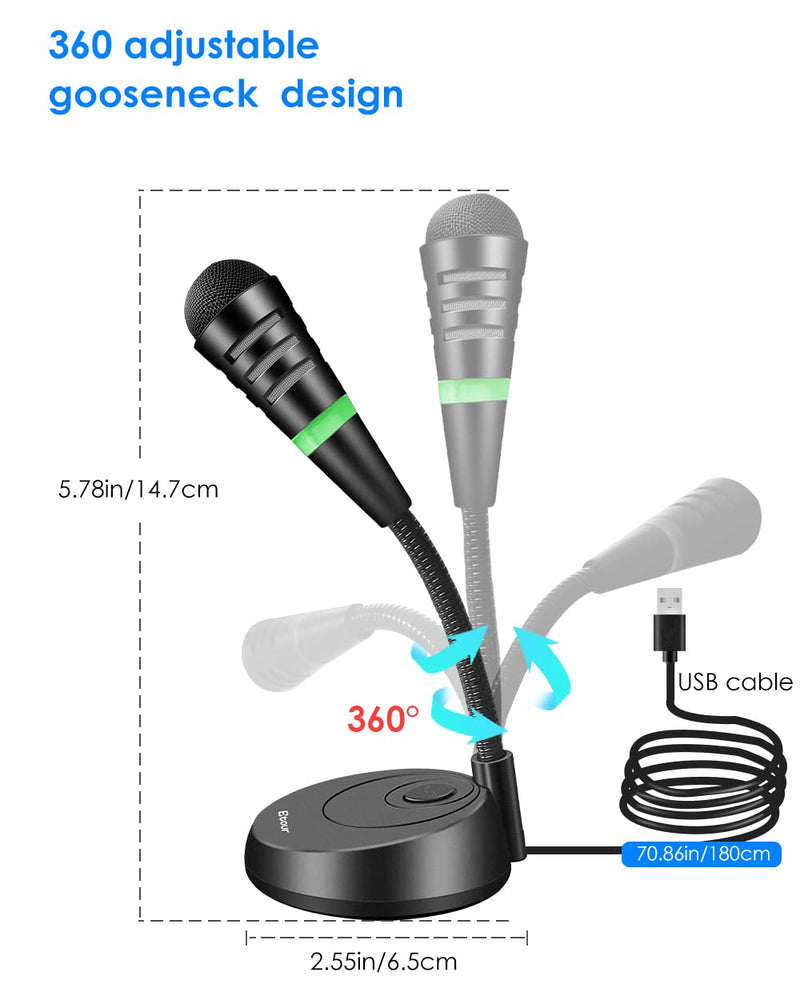  [AUSTRALIA] - Etour Mini USB Computer Microphone for Zoom Meetings with Mute Button 360 Gooseneck for Podcasting/YouTube/Skype, External USB C Gaming Mic for Samsung Tablet A7 Laptop Mac PC or Windows