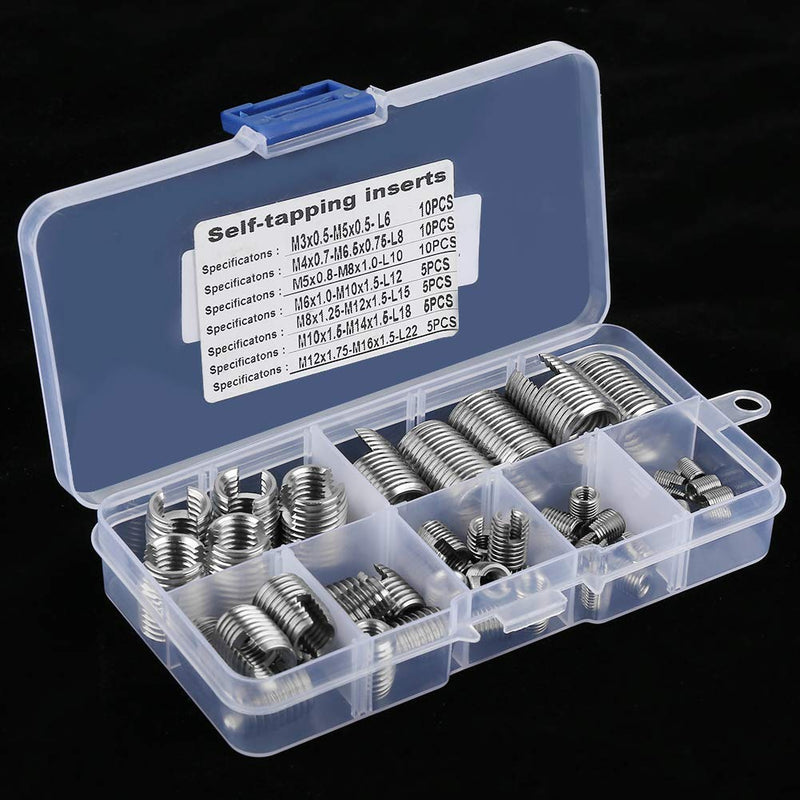  [AUSTRALIA] - 50Pcs Stainless Steel Inner Thread Self Tapping Thread Inserts Set Thread Reinforce Repair Tool M3-M12 with a Storage Case