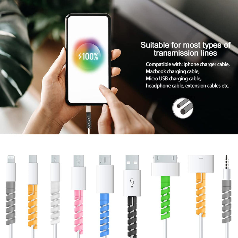  [AUSTRALIA] - Fanoshon 35 PCS Charging Cable Protectors Charger Cord Savers for iPhone Cables, Spiral Silicone USB Cable Ends Markers Covers for Most Cellphone and Tablet Data Lines (with 4 pcs Desk Cable Drops)