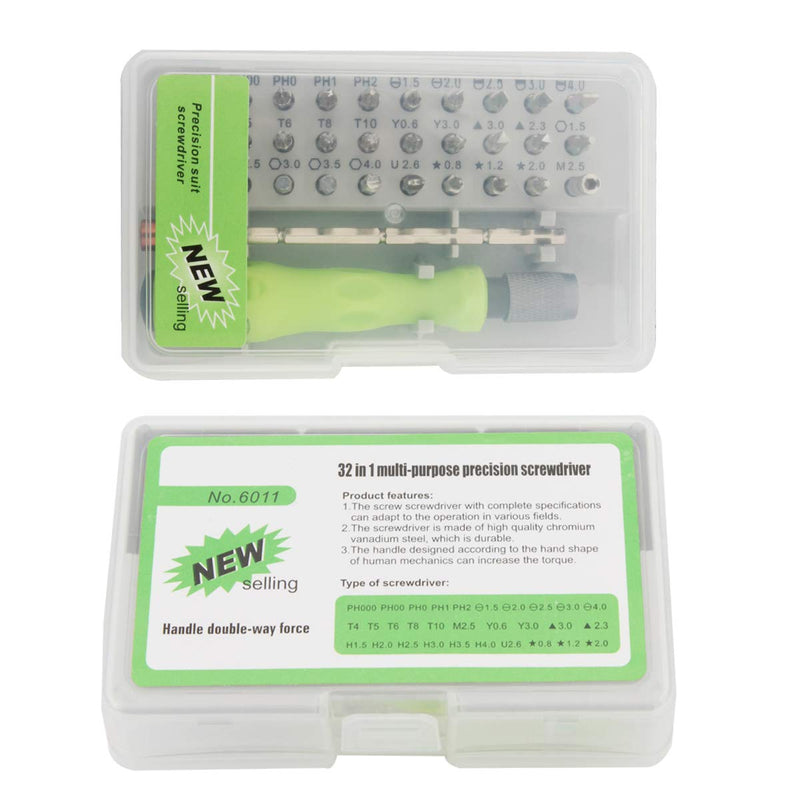  [AUSTRALIA] - 32 in 1 precision screwdriver set, suitable for repairing all laptops, mobile phones, and other electronic products. (Only works on micro projects) green