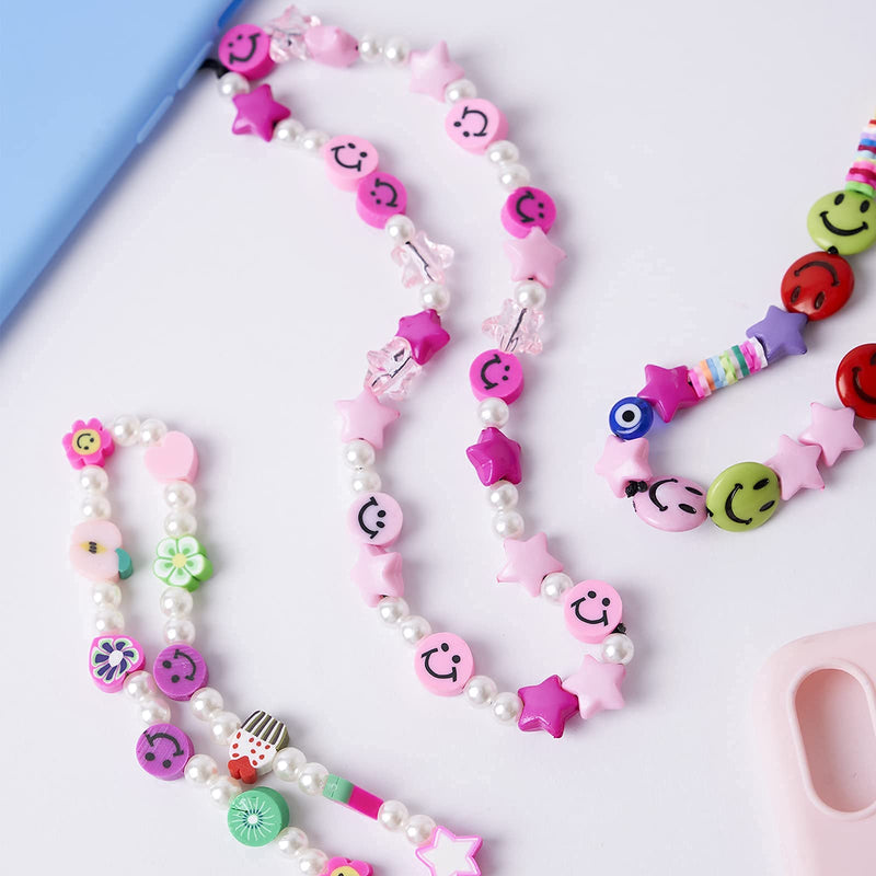  [AUSTRALIA] - 3 Pcs Beaded Phone Charms Y2k Phone Strap Charm, Handmade Cell Phone Case Charms Rainbow Cute Smile Face Fruit Star Letter Pearl for Women Summer Beach Accessory 3PCS-3 Style