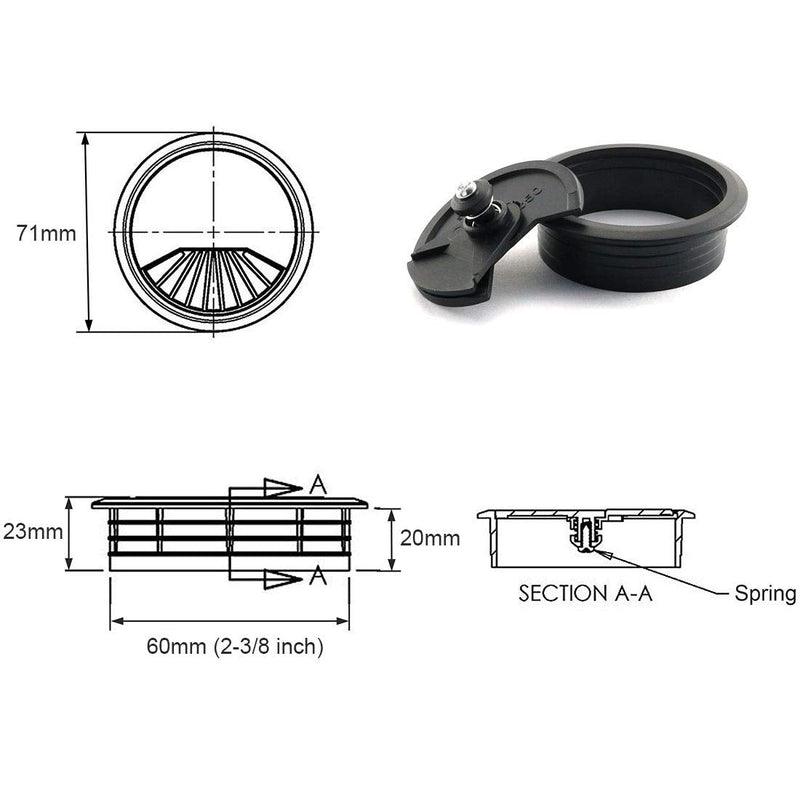  [AUSTRALIA] - HJ Garden 2pcs 2-3/8 inch Desk Wire Cord Cable Grommets Hole Cover for Office PC Desk Cable Cord Organizer Plastic Cover Black