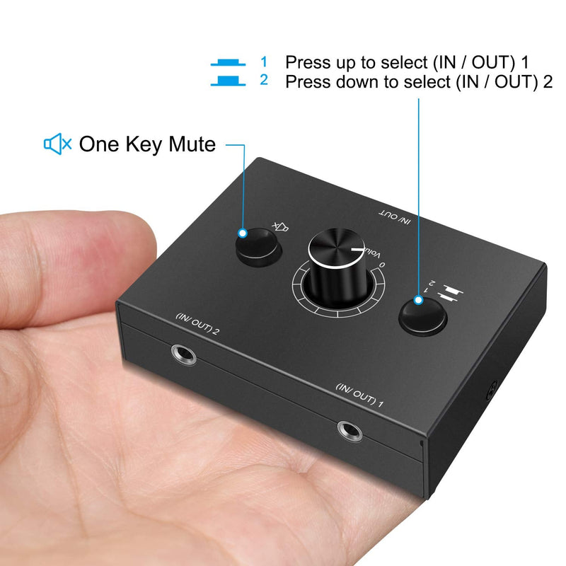  [AUSTRALIA] - 3.5mm Stereo Audio Switch Audio Switcher Passive Speaker Headphone Manual Selector Splitter Box Audio Sharing Bi-Directional 3.5mm Switch 2 Port