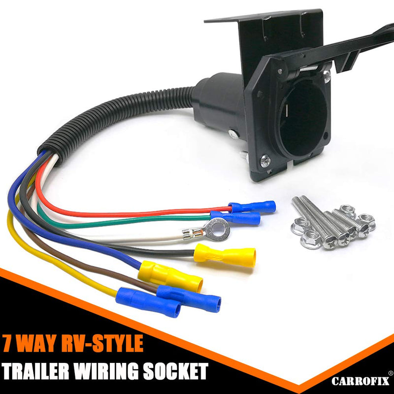  [AUSTRALIA] - CARROFIX 7 Way Trailer Light Connector Socket 7 Wire Harness Electrical Quick Converter with Mounting Bracket