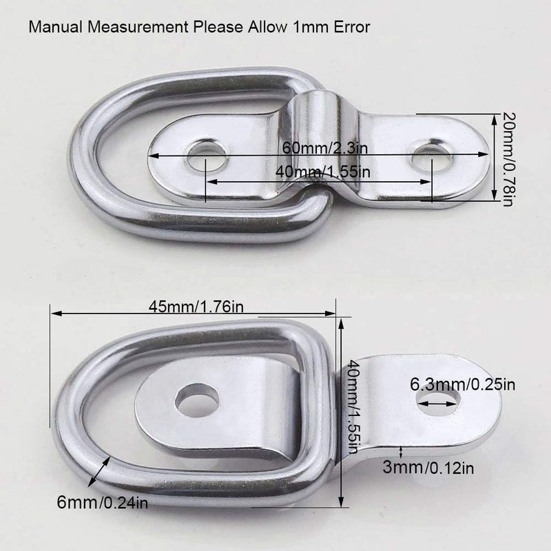  [AUSTRALIA] - TooTaci 10 Pack D Ring Tie Downs, 1/4” Heavy Duty Tie Down D- Rings Anchor Lashing Ring with Mounting Bracket for Loads on Boats,Trailers Trucks RV,Floor Mount,etc…