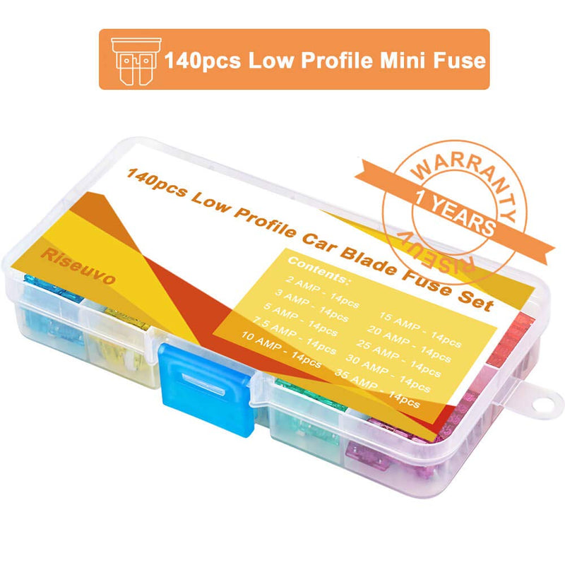  [AUSTRALIA] - 140pcs Low Profile Mini Blade Fuses - Riseuvo Car Automotive Low Profile Fuses with Puller Tool (2 3 5 7.5 10 15 20 25 30 35 AMP)