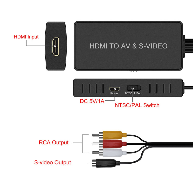  [AUSTRALIA] - Dingsun HDMI to SVideo Converter HDMI to Audio Video Converter HDMI to RCA Adapter with Svideo Cable Support 720P/1080p for PC Laptop Xbox PS3 TV STB VHS VCR Blue-Ray DVD