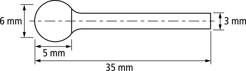  [AUSTRALIA] - PFERD HM burr, ball shape KUD, MICRO cut, burr ø 6mm, shank ø 3mm, length 35mm, 21213073 - for fine machining on almost all materials up to 68 HRC HM burr ø 6mm