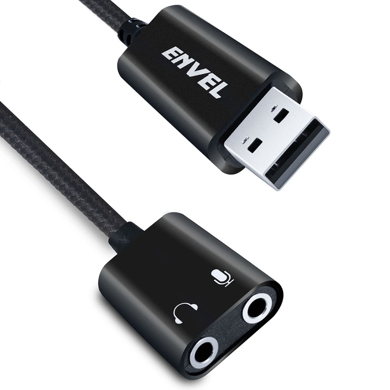  [AUSTRALIA] - ENVEL USB to 3.5mm Audio Adapter,External Stereo Sound Card with Dual TRS 3-Pole 3.5mm Headphone and Microphone Jack for PS4/PS5/PC/Laptop, Built-in Chip Mic-Supported Headphone Adapter (Black Pro) Black Pro