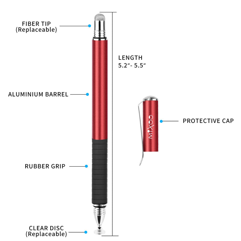 Mixoo Stylus Pens for Touch Screens - Disc & Fiber Tip 2 in 1 High Sensitivity Universal Stylus for iPad, iPhone, Tablets and Other Capacitive Touch Screens (Red) Red - LeoForward Australia