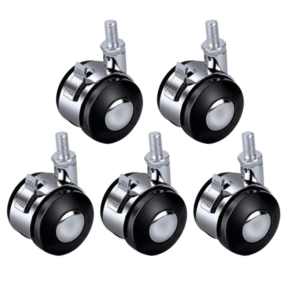  [AUSTRALIA] - MroMax Furniture Casters Alloy 2.01 Inch Twin Wheel with Brake Threaded Stem Swivel Caster, 44lb Load Capacity,5pcs 5Pcs