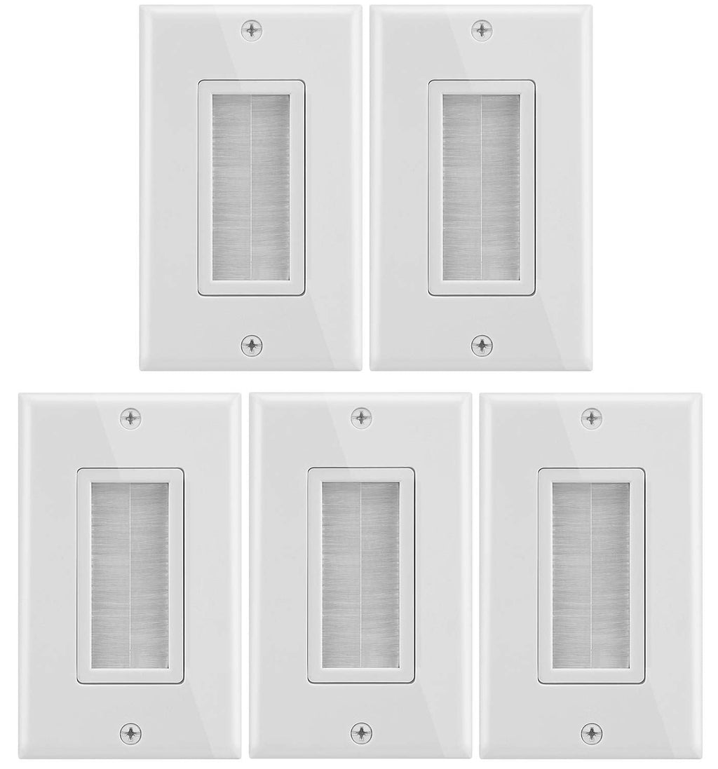  [AUSTRALIA] - Fosmon 1-Gang Wall Plate (5 Pack), Brush Style Opening Passthrough Low Voltage Cable Plate in-Wall Installation for Speaker Wires, Coaxial Cables, HDMI Cables, or Network/Phone Cables