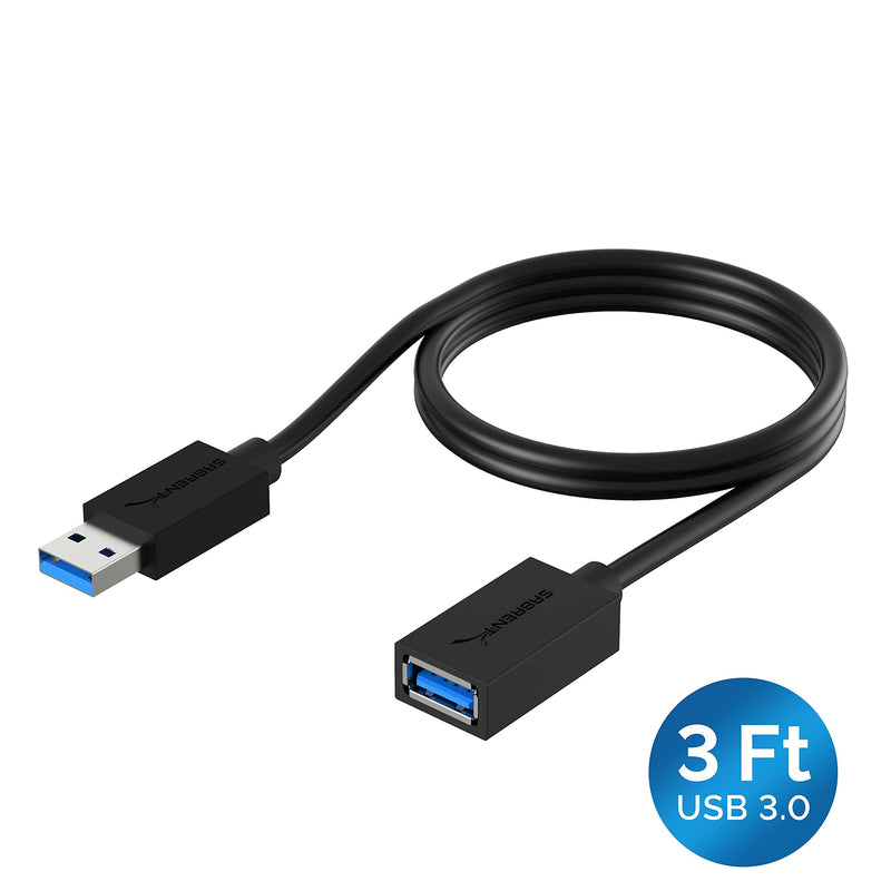 Sabrent 22AWG USB 3.0 Extension Cable - A-Male to A-Female [Black] 3 Feet (CB-3030) Black 3 Ft - LeoForward Australia