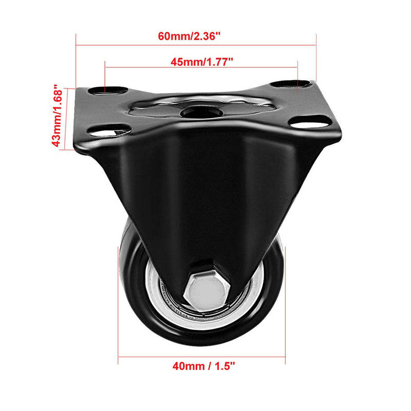  [AUSTRALIA] - uxcell Swivel Fixed Casters 1.5 Inch PU Top Plate Mounted Caster Wheels, 330lb Total Load Capacity, Pack of 4 (2 Pcs Swivel, 2 Pcs Fixed)