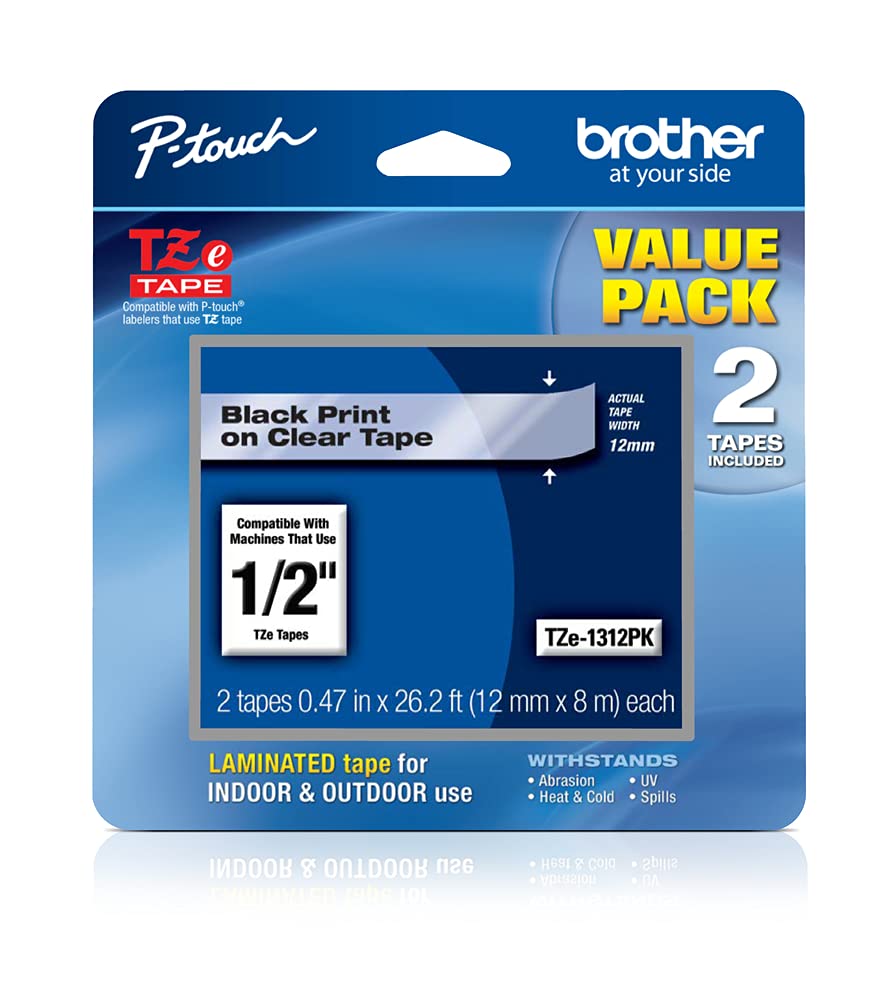  [AUSTRALIA] - Brother Tape, Retail Packaging, 1/2 Inch, Black on Clear,2 Pack (TZe1312pk)