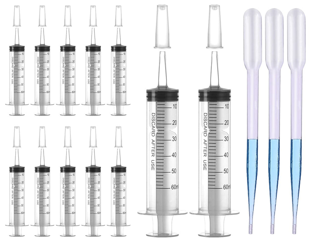  [AUSTRALIA] - 12 Pack 60ml/cc Plastic Syringes with 3Pcs 3ml Pipettes, Individually Sealed with Measurement & Cap for Feeding Pets, Liquid, Lip Gloss, Paint, Epoxy Resin, Oil, Watering Plants, Refilling with 3 pipettes