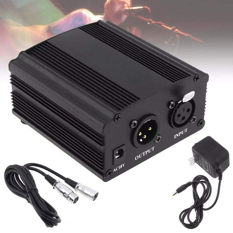  [AUSTRALIA] - 48V Phantom Power Supply Powered 1-Channel with Adapter, Bonus + XLR 3 Pin Microphone Cable for Any Condenser Microphone Music Recording Equipment AC Adapter