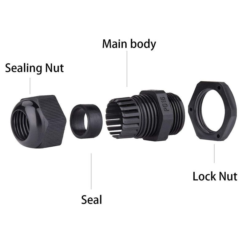  [AUSTRALIA] - Cable Gland Nylon Plastic Waterproof Adjustable, Cable Glands Joints Wire Protectors- Pg7, Pg9, Pg11, Pg13.5, Pg16 35pcs