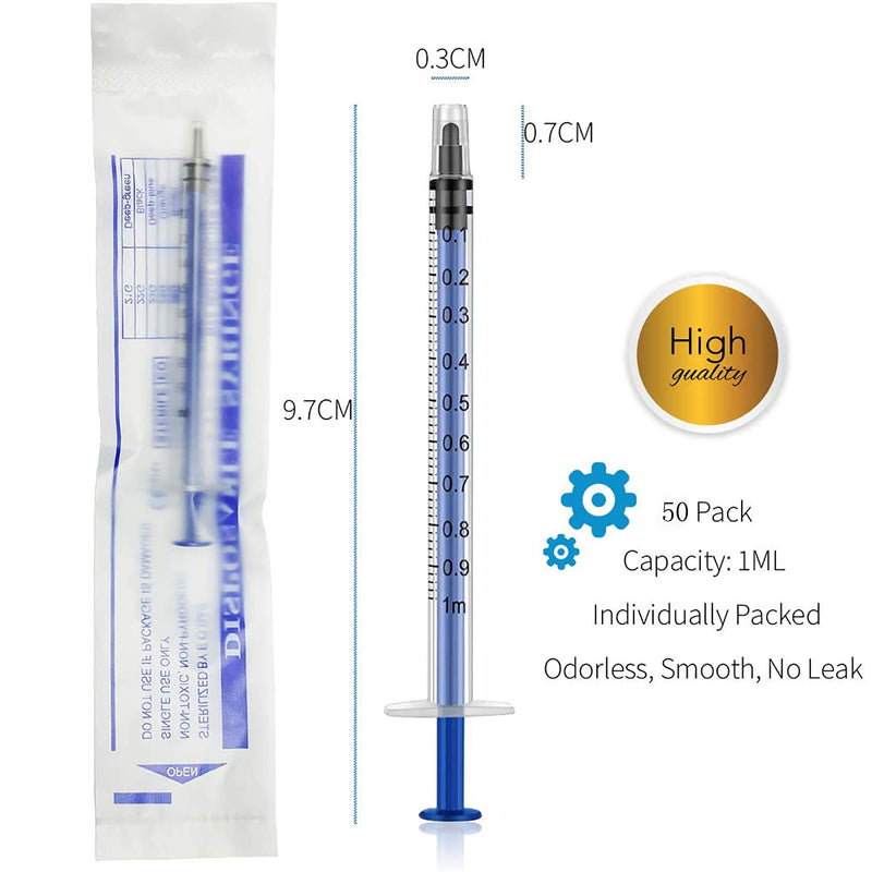  [AUSTRALIA] - 50pcs 1ml syringe with cap, individually sealed 1cc syringe with Luer slip tip without needle for refilling, pet feeding, oral, oil or glue applicator