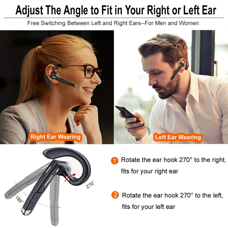  [AUSTRALIA] - Wireless Headset Business Earpiece 30Hrs Playtime with 450mAh Charging Case Built-in Mic Noise Cancelling Headphone 5.0 Handsfree Sports Earphone for Android iOS Driving Trucker Driver Business Office Black