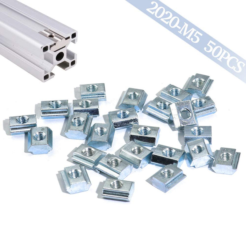  [AUSTRALIA] - Boeray 50pcs M5 Slide in T Nut Tee Sliding Nut Nut for Aluminum Extrusion with Profile 2020 Sereis Slot 6mm 20-M5 50pcs