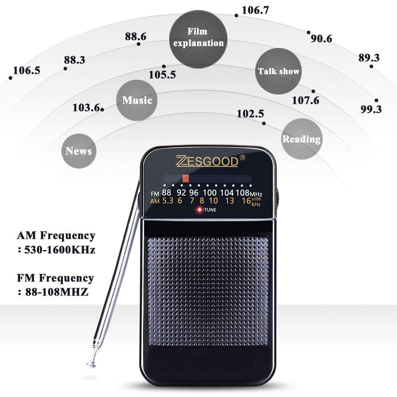  [AUSTRALIA] - ZesGood Portable Transistor Radio Battery Operated AM FM Radio Portable for Walking Hiking Camping Powered by 2AA Battery, Easy Tuning, Power Saving