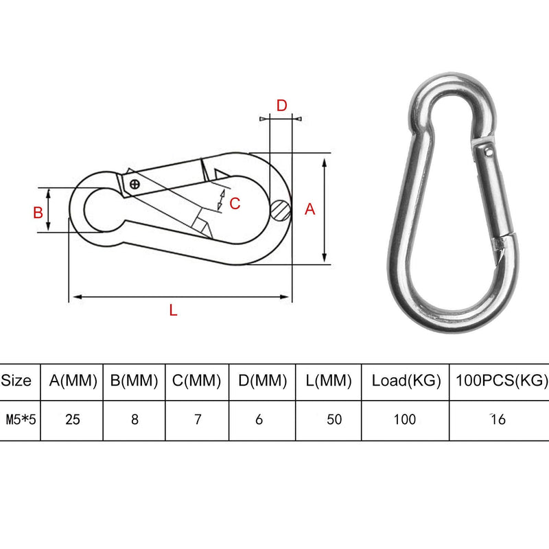  [AUSTRALIA] - 30 Pack Spring Snap Hook, Carabiner Clip Galvanized Steel, Silver Quick Link Clip Keychain for Camping, Hiking, Outdoor, Gym, Small M5 Carabiners for Dog Leash & Harness