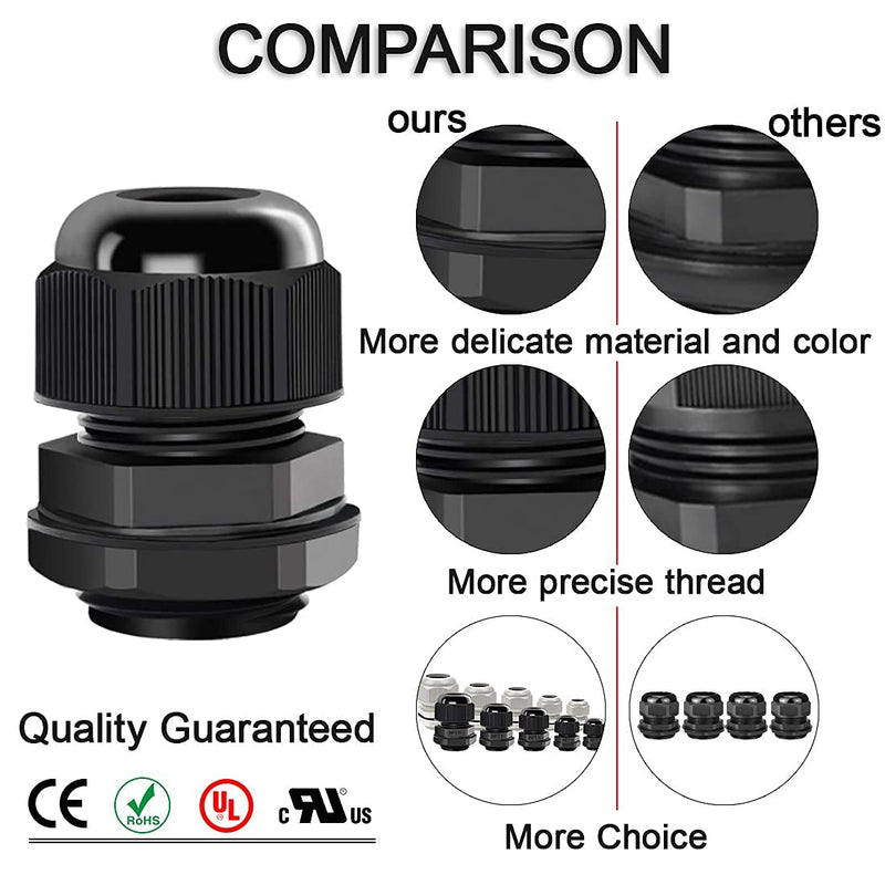  [AUSTRALIA] - LeMotech 5 Pack NPT 1" Cable Glands Waterproof Adjustable 18-25mm Cable Connectors Black Nylon Joints with Gaskets 1inch 5-pack